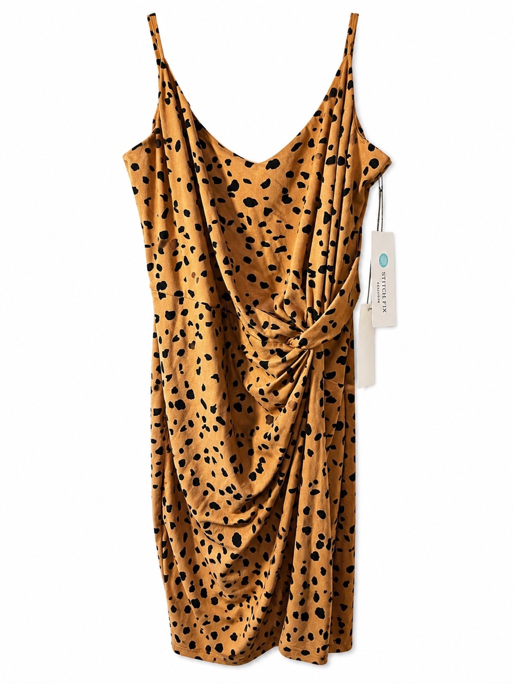 NWT Stitch Fix Ruched Leopard-Print Slip Midi Dress in Tan